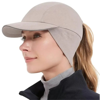 Women’s Fleece Ponytail Hat  Ear-Warming Winter Cap with Reflective Trim