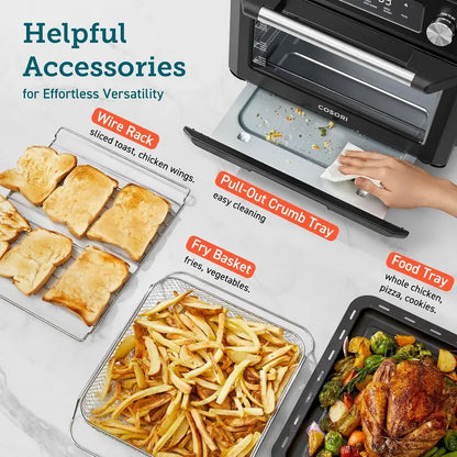 COSORI Smart 12-in-1 Air Fryer Toaster Oven  26-Quart Silver-Stainless Countertop Oven with 75 Recipes and Accessories
