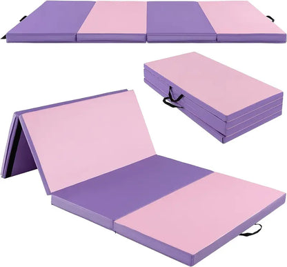 8′ x 4′ Folding Gymnastics Mat  2-Inch Thick Tumbling Pad with Carry Handles and Hook-and-Loop Closure