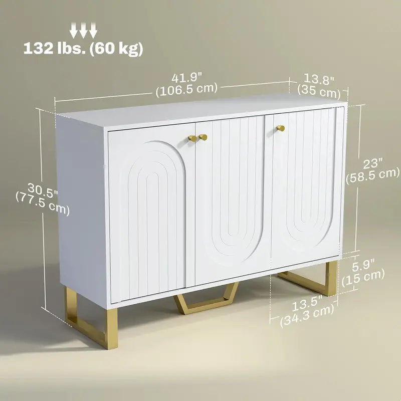 HOMCOM White Modern Sideboard Cabinet  4-Door Storage Unit with Adjustable Shelves and 65″ TV Stand Capability