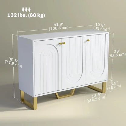 HOMCOM White Modern Sideboard Cabinet  4-Door Storage Unit with Adjustable Shelves and 65″ TV Stand Capability