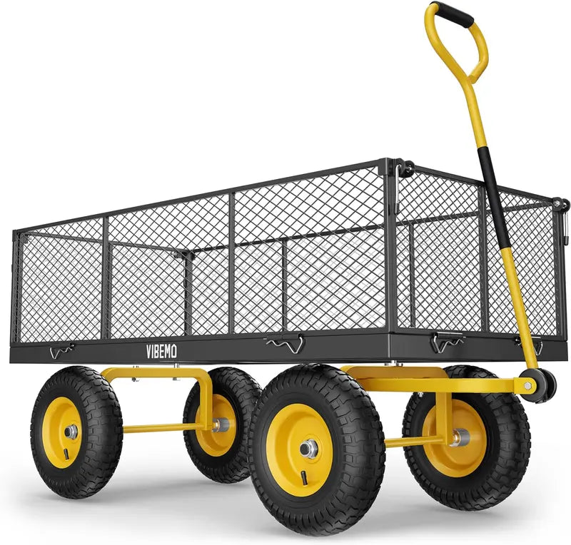 Heavy-Duty Steel Garden Utility Wagon  1400 lb Capacity, Convertible Mesh Sides, and 13″ Pneumatic Tires