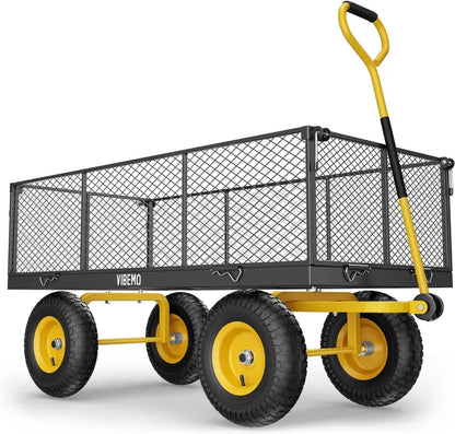Heavy-Duty Steel Garden Utility Wagon  1400 lb Capacity, Convertible Mesh Sides, and 13″ Pneumatic Tires
