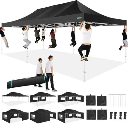 COBIZI 10×20 Pop-Up Canopy Tent  Heavy-Duty Commercial Grade with 6 Sidewalls for Weddings and Parties