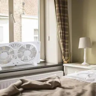 Genesis High Velocity 9-Inch Twin Fan with Adjustable Thermostat, Reversible Airflow, White