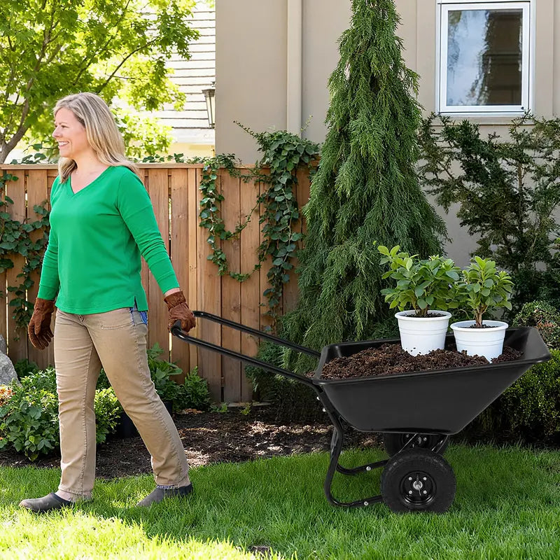 Dual-Wheel Pneumatic Wheelbarrow  Heavy-Duty Garden Cart with 330 LB Load Capacity