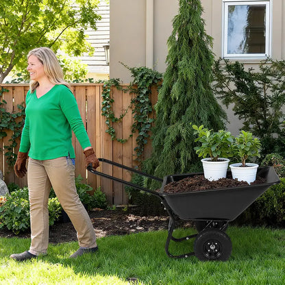 Dual-Wheel Pneumatic Wheelbarrow  Heavy-Duty Garden Cart with 330 LB Load Capacity