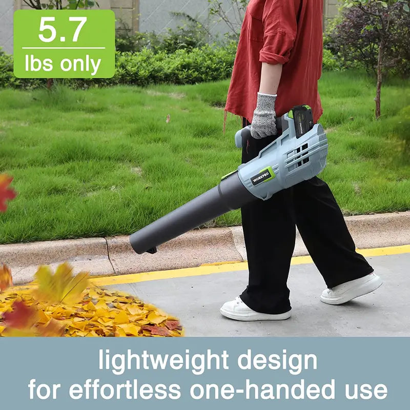 WORKPRO 20V Cordless Leaf Blower with 5-Speed Control, 4.0Ah Battery & Quick Charger