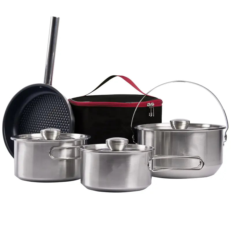 5-Piece Heavy-Duty Camping Cookware Kit with Skillet & Storage Bag