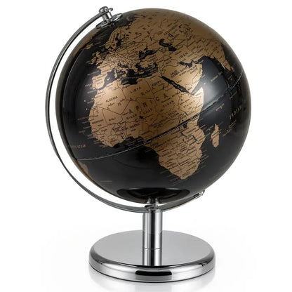 8-Inch Black Metallic World Globe  Interactive Learning Tool for Students