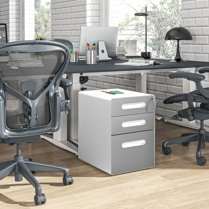 Mobile 3-Drawer Filing Cabinet with Lock  Under-Desk Steel File Organizer for Legal, A4, and Letter-Sized Documents