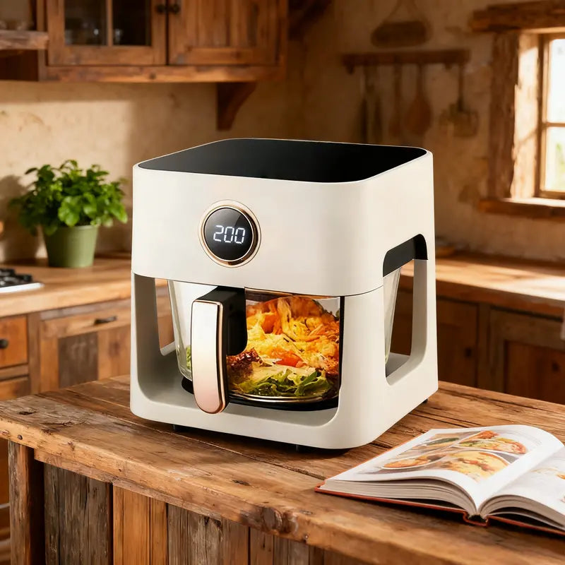 5L White Touchscreen Air Fryer  Compact Smart Cooking Solution