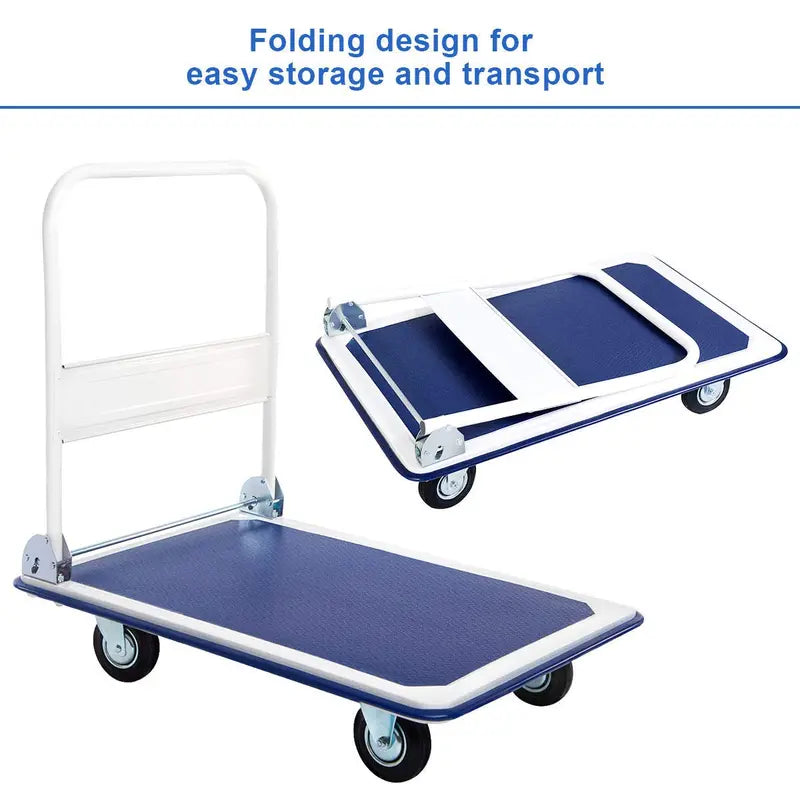 Heavy-Duty Folding Platform Cart  660 LB Capacity Flatbed Dolly with Smooth-Rolling Casters
