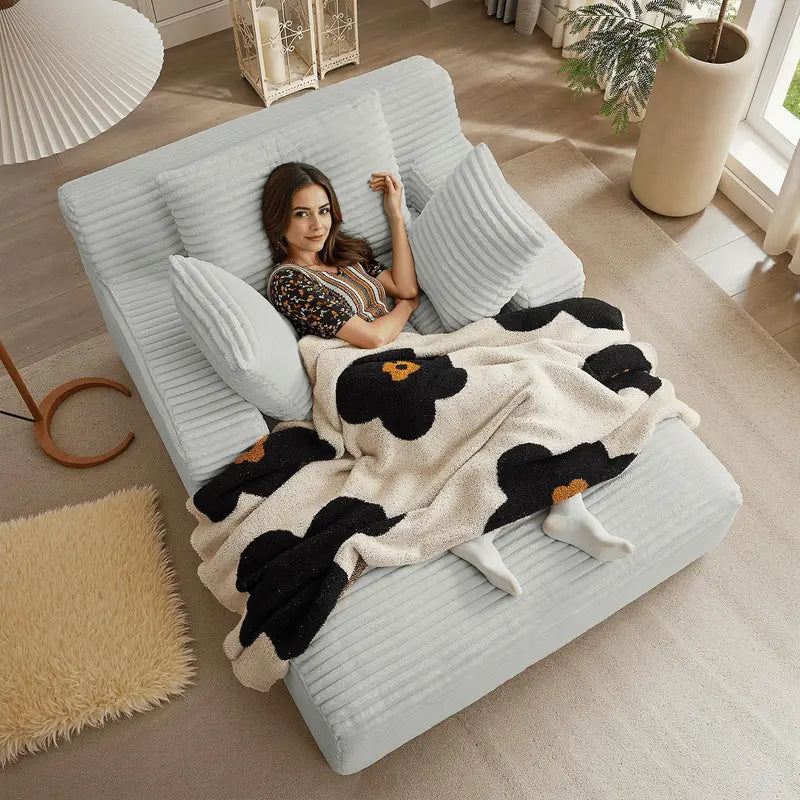 50-Inch Corduroy Reclining Sleeper Sofa with Extra-Deep Seat and Boneless Support