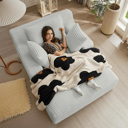 50-Inch Corduroy Reclining Sleeper Sofa with Extra-Deep Seat and Boneless Support
