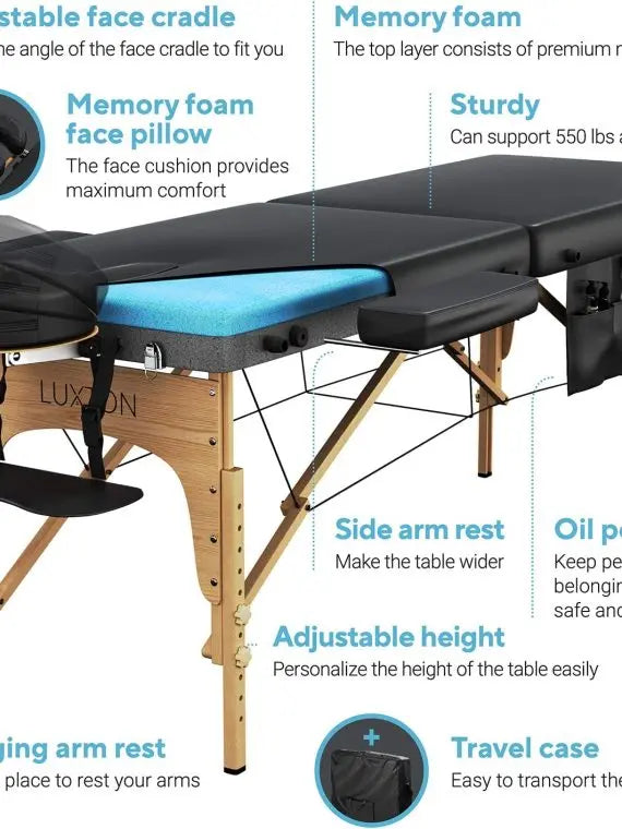 Home Premium Memory Foam Massage Table  Foldable & Portable with Carrying Case