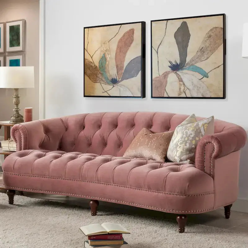 La Rosa 84-Inch Mid-Century Velvet Chesterfield Sofa  Tufted & Upholstered