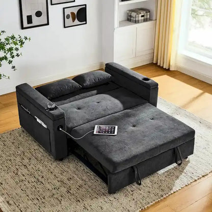 54-Inch Pull-Out Sleeper Sofa Bed  2-Seat Recliner with Storage, Lumbar Support & USB Port