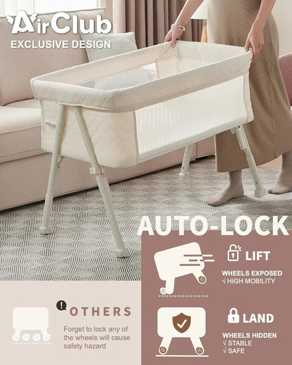 Adjustable Bedside Bassinet with Auto-Lock Safety System for Newborns