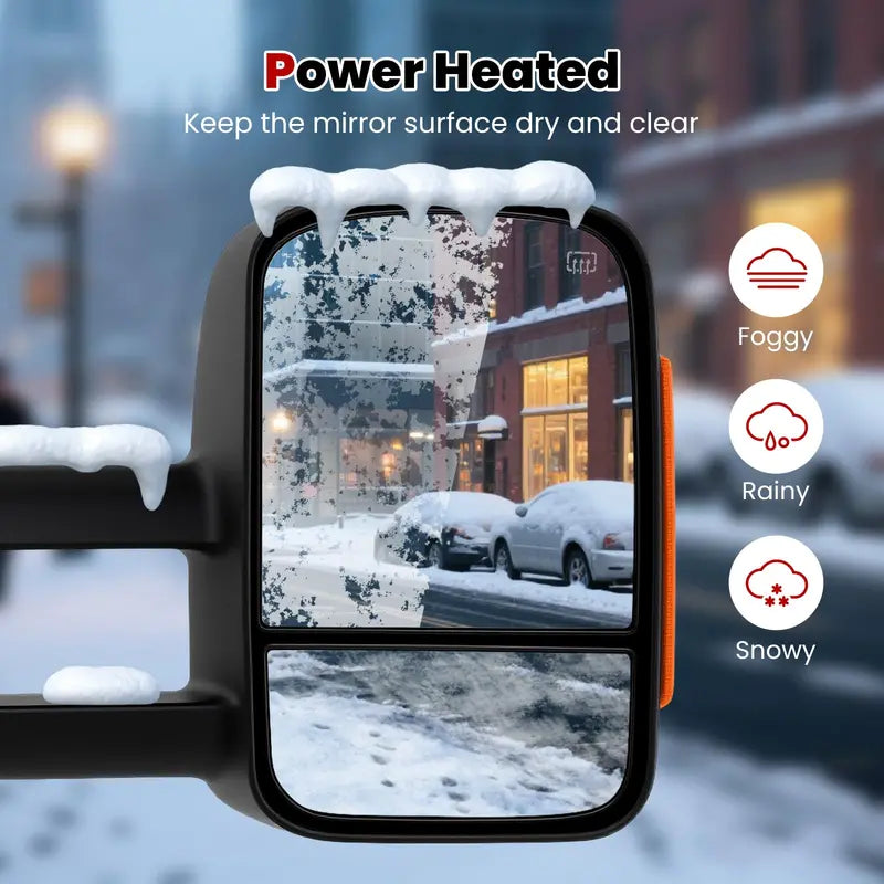 Power-Heated Tow Mirrors  Direct Fit for 20072012 Chevy Silverado & GMC Sierra