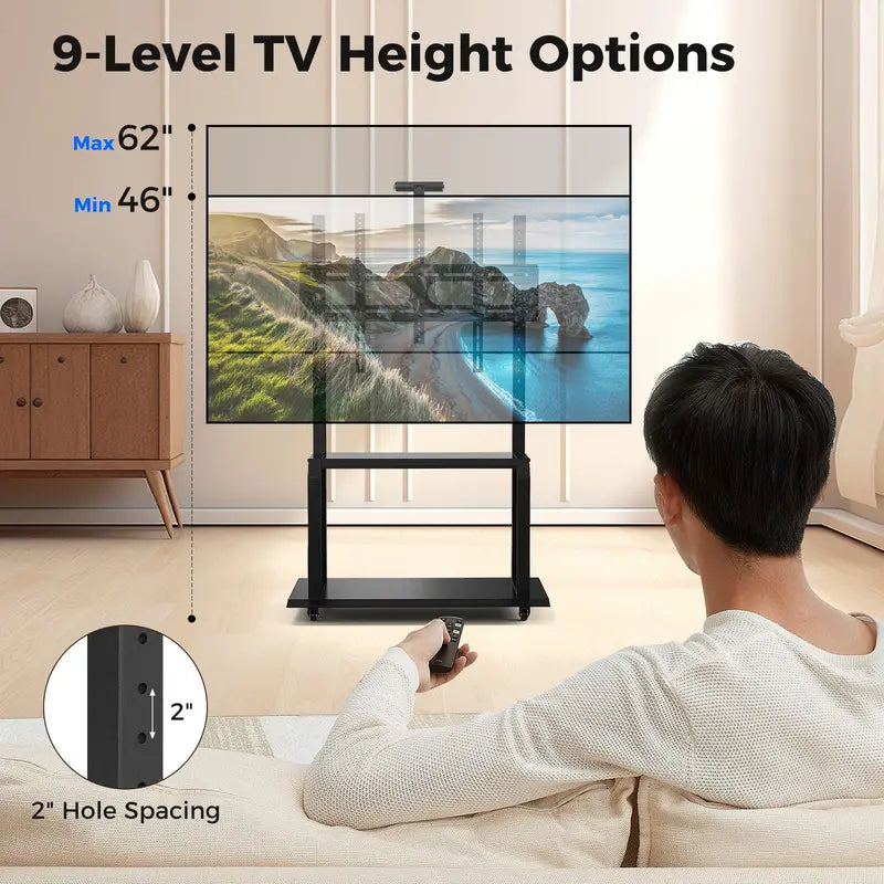 Rolling TV Stand with Camera Shelf and AV Storage Compartments