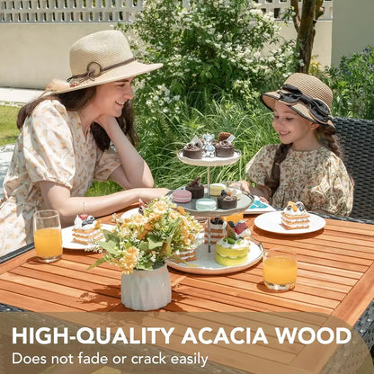 Devoko 7-Piece Acacia Wood & Rattan Patio Dining Set  Outdoor Conversation Furniture with Natural Wood Table Top