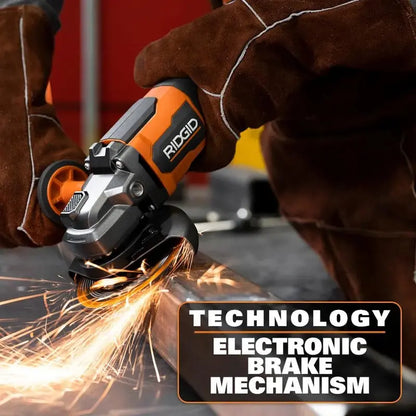 RIDGID R86047B-AC93044SBN 18V Brushless Angle Grinder Kit with Batteries, Charger, and Carry Bag