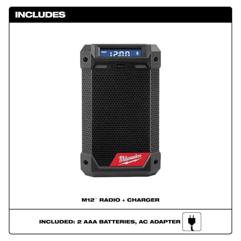 M12 12V Lithium-Ion Cordless Bluetooth/AM/FM Jobsite Radio  5.0 Ah & 2.5 Ah Batteries, Charger Included