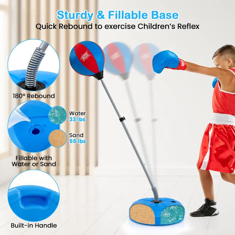Kids’ Adjustable Punching Bag Set  Includes Reflex Ball and Safe Boxing Toy Components
