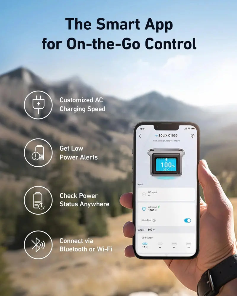 Anker SOLIX C1000 Portable Power Station, 1800W, LiFePO4 Battery, 2400W Output, Solar Rechargeable, Compact Design