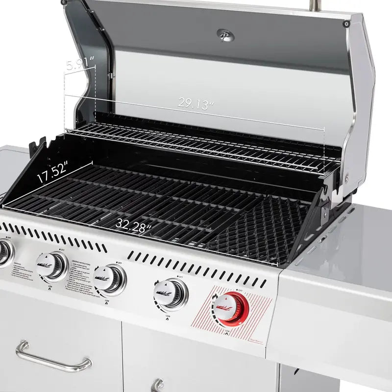 Royal Gourmet GA5404S 5-Burner Stainless Steel Gas Grill  64,000 BTU, Rotisserie, Sear & Side Burners, Cabinet Style