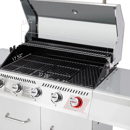 Royal Gourmet GA5404S 5-Burner Stainless Steel Gas Grill  64,000 BTU, Rotisserie, Sear & Side Burners, Cabinet Style