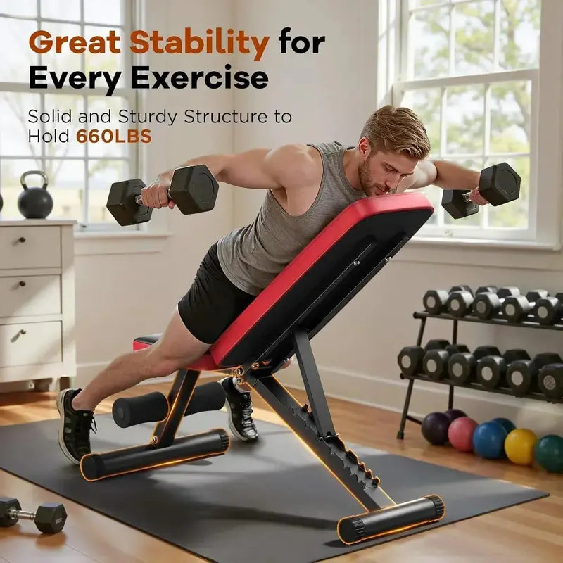 Foldable Home Gym Weight Bench  8-Position Adjustable Backrest for Strength Training