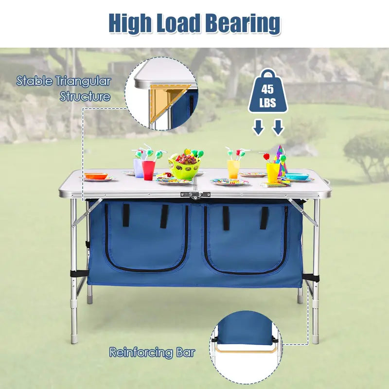 Compact Folding Camping Table with Integrated Storage  Lightweight Outdoor Utility Table