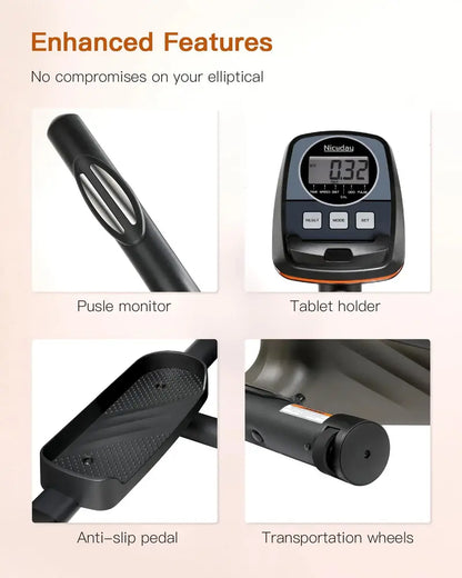 Niceday Elliptical Exercise Machine, Light-Commercial Grade, Ultra-Silent Magnetic Drive, 16 Resistance Levels, Home Gym Equipment