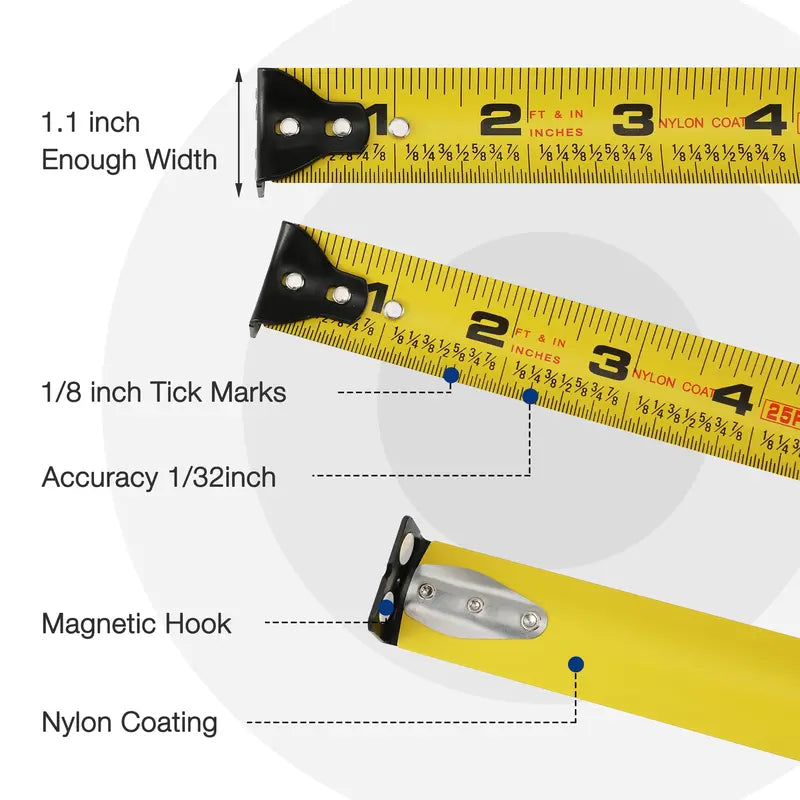 WORKPRO 25-Foot Heavy-Duty Retractable Tape Measure (2-Pack)  Precision 1/32″, Magnetic Tip