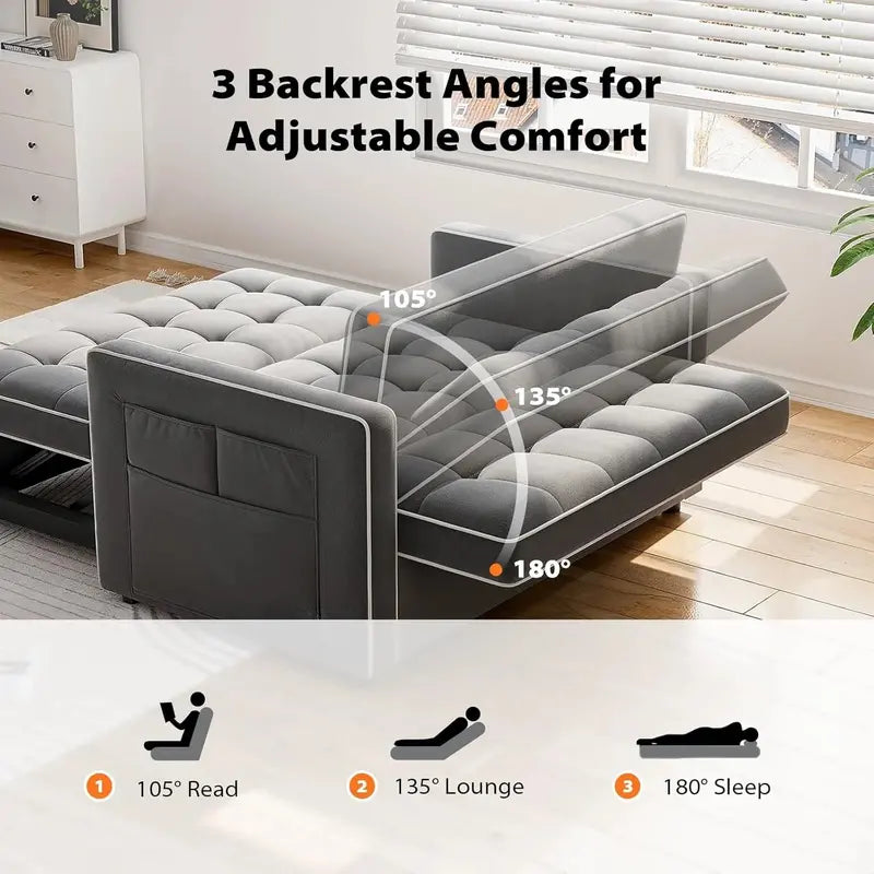 Convertible 3-in-1 Sleeper Sofa Bed  Modular Futon with Reclining Backrest, Pull-Out Mattress, and Storage Compartment