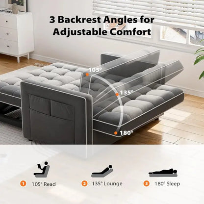 Convertible 3-in-1 Sleeper Sofa Bed  Modular Futon with Reclining Backrest, Pull-Out Mattress, and Storage Compartment