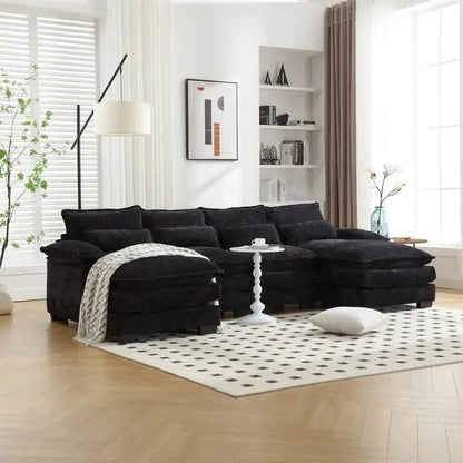 Cloud-Chenille U-Shaped Sectional Sofa  Modern Modular Sleeper Couch with Double Chaise and Bouclé Fabric Options