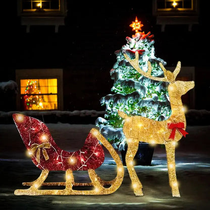 Generic Lighted Reindeer Set  40″ Gold Acrylic Xmas Decor with LED, 2-Piece Outdoor/Indoor Holiday Display