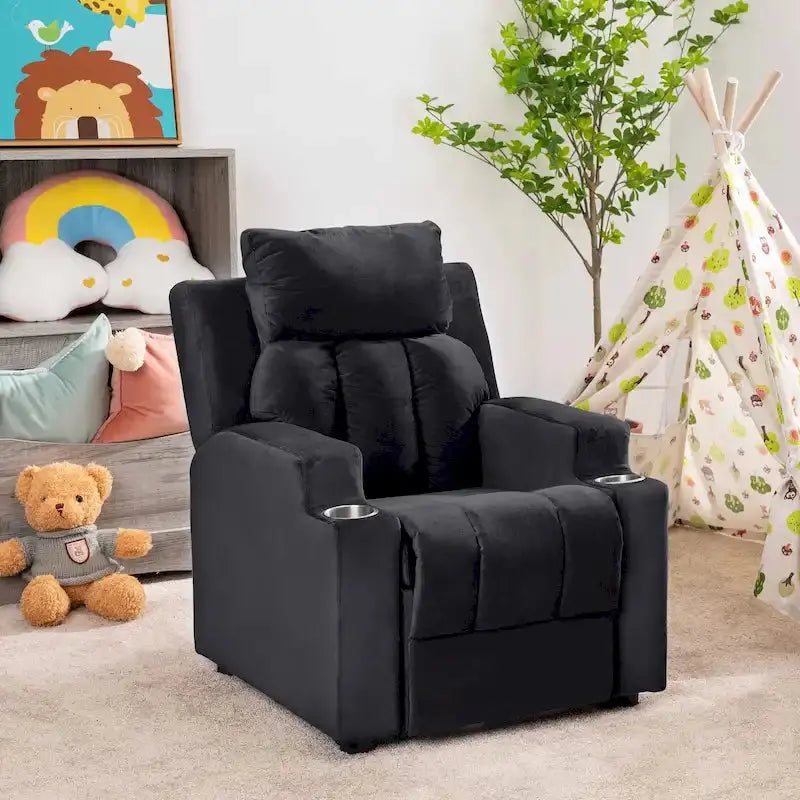 Deluxe Kids Recliner  Microfiber Youth Lounger with Footrest, Headrest, and Dual Cup Holders (Ages 3+)