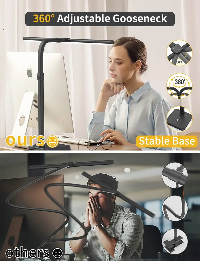 Dual-Head Architect LED Desk Lamp  24W, Flexible Gooseneck, 5 Brightness Settings