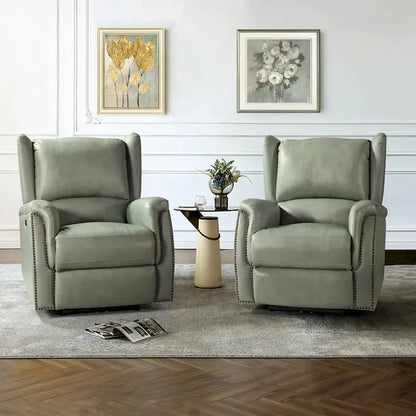 Eduardo Genuine Leather Power Recliners  Dual-Seat Set with USB Charging Ports
