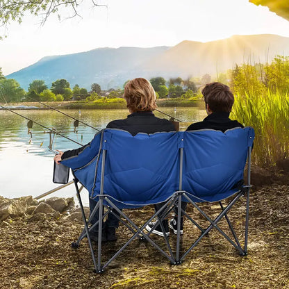 Couples Folding Loveseat Chair  Double-Seater Camping Chair with Padded High Back and Carry Storage Bags