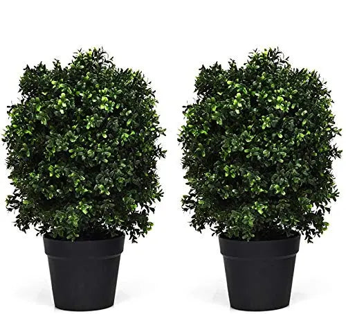 2-Pack UV-Resistant Artificial Boxwood Topiary Balls in Weighted Cement Pots