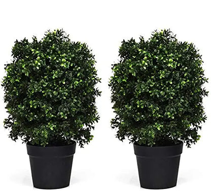 2-Pack UV-Resistant Artificial Boxwood Topiary Balls in Weighted Cement Pots