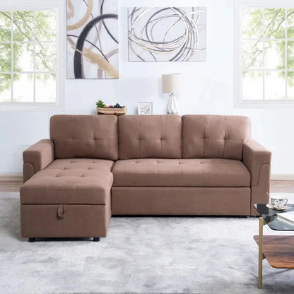 Reversible L-Shaped Sectional Sofa with Hidden Chaise Storage and Pull-Out Sleeper Function