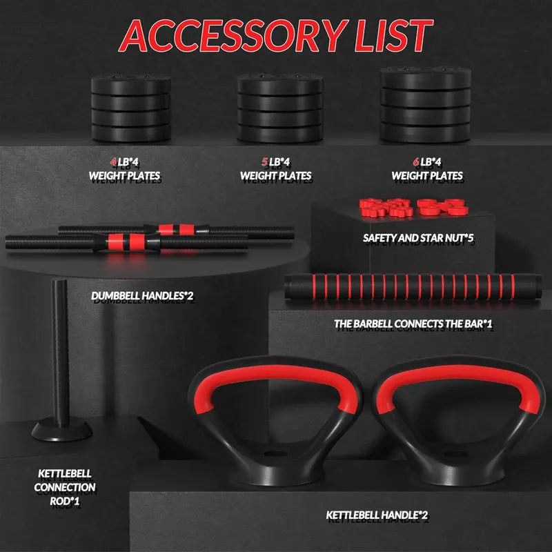 BalanceFrom 60LB Adjustable 4-in-1 Weight Set  Dumbbell, Barbell, Kettlebell & Push-Up Handles