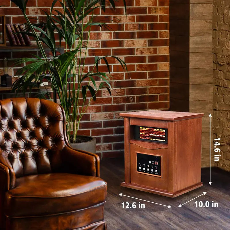LifePlus Space Heater Electric Infrared Quartz Portable Wood 1500W Freestanding with Remote Control