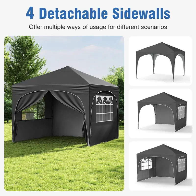 10′ x 10′ Pop-Up Canopy Tent with Four Zippered, Removable Sidewalls